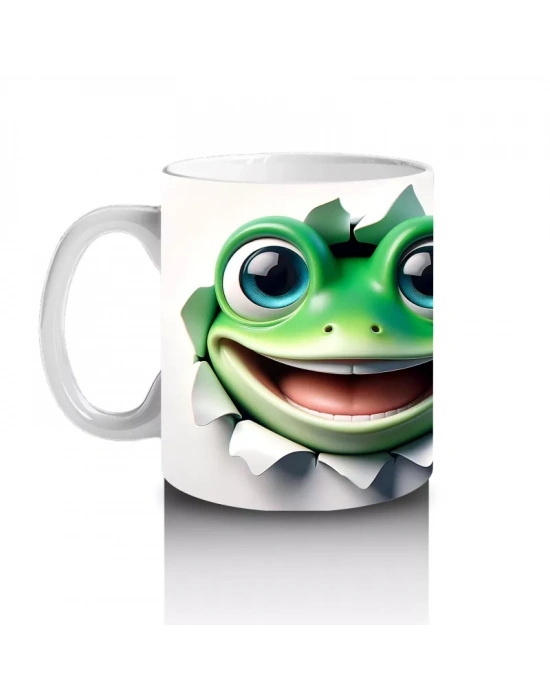 Gülümseyen Yeşil Kurbağa Maskot Çifti – Baskılı Kahve Kupası