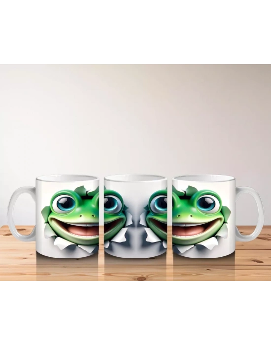 Gülümseyen Yeşil Kurbağa Maskot Çifti – Baskılı Kahve Kupası