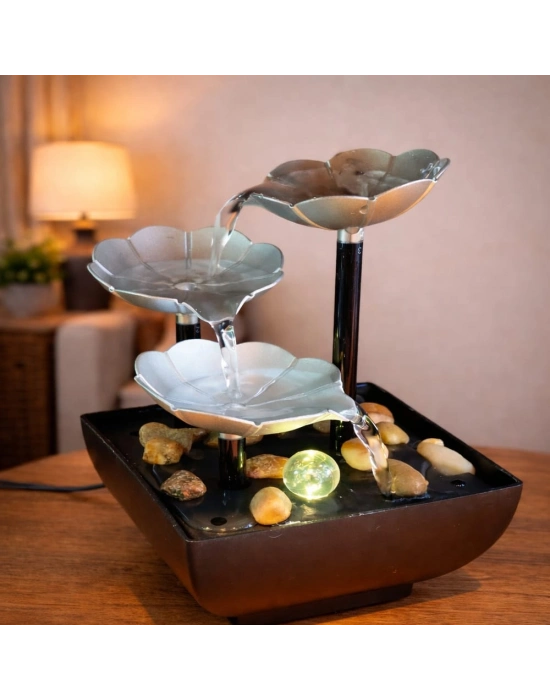 Gümüş Çiçek Tasarımlı LED Işıklı Su Şelalesi