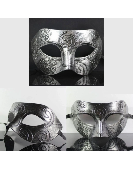 Gümüş Eskitme Yüz Maskesi - Antik Tarz Balo Maskesi