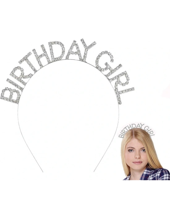 Gümüş Kristal Taşlı Birthday Girl Doğum Günü Tacı İthal Ürün A Kalite 17x16 Cm