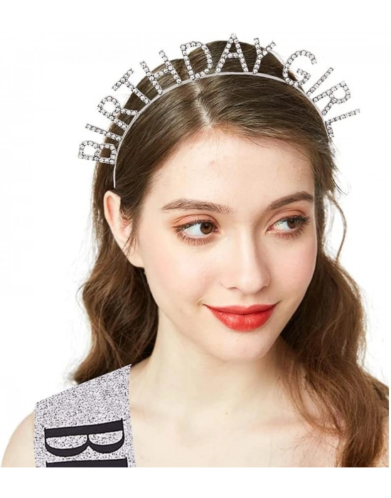 Gümüş Kristal Taşlı Birthday Girl Tacı