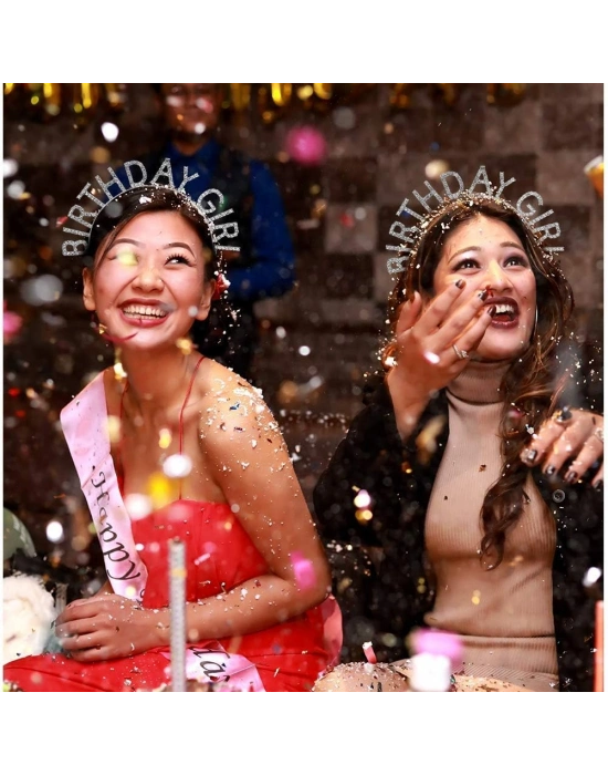 Gümüş Kristal Taşlı Birthday Girl Tacı