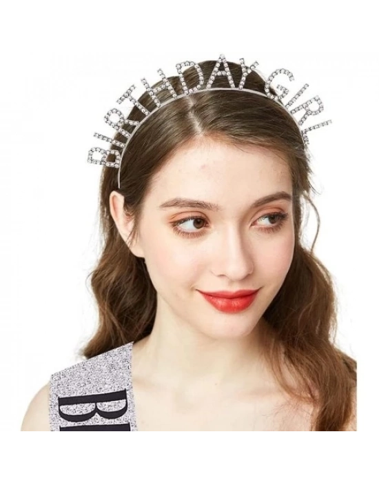 Gümüş Kristal Taşlı Birthday Girl Tacı