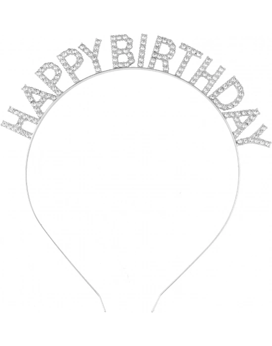 Gümüş Kristal Taşlı Happy Birthday Doğum Günü Tacı İthal Ürün A Kalite 17x16 Cm