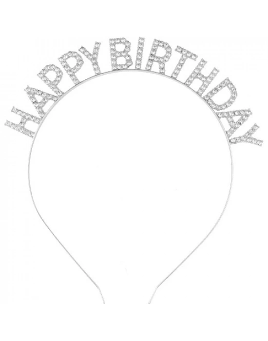 Gümüş Kristal Taşlı Happy Birthday Tacı