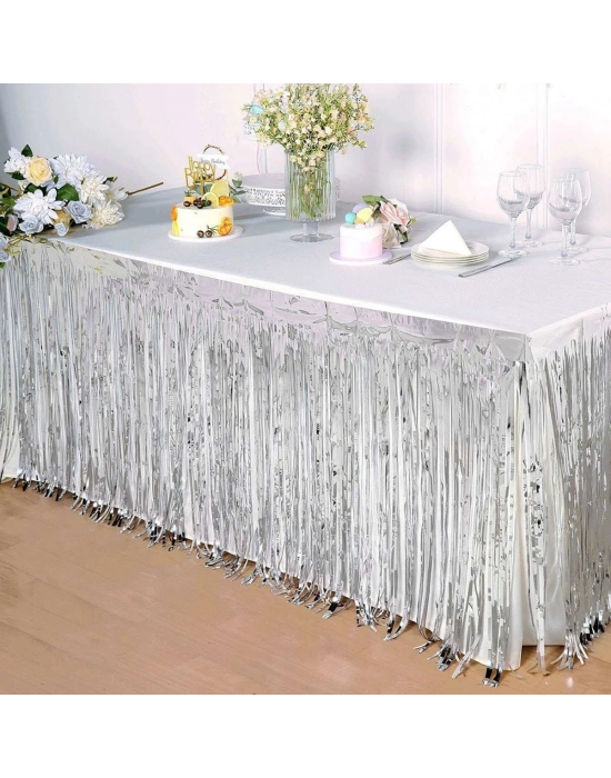 Gümüş Metalize Masa Eteği 275x75 Cm – Kendinden Yapışkanlı