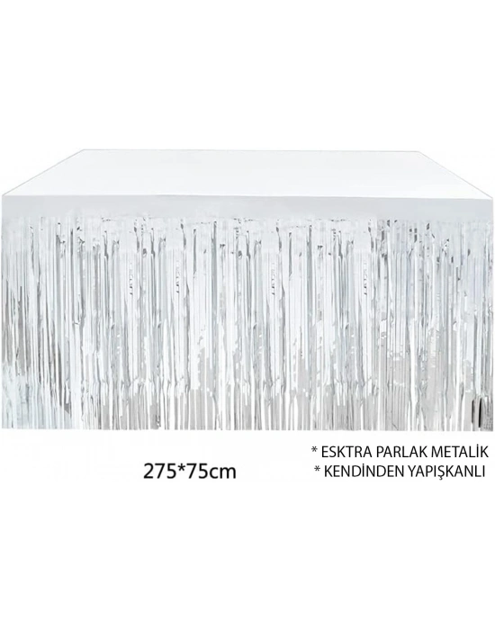Gümüş Metalize Masa Eteği 275x75 cm – Kendinden Yapışkanlı