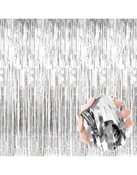 Gümüş Metalize Saçaklı Fon Perde