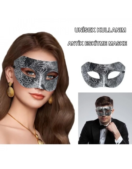 Gümüş Renk Antik Tarz Balo Maskesi