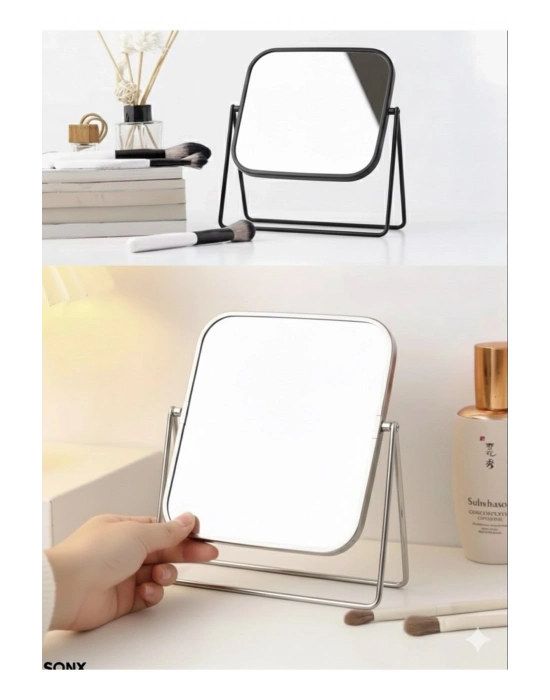 ® Gümüş Renk Ayarlanabilir KARE Metal Ayaklı Masa Üstü Makyaj Aynası