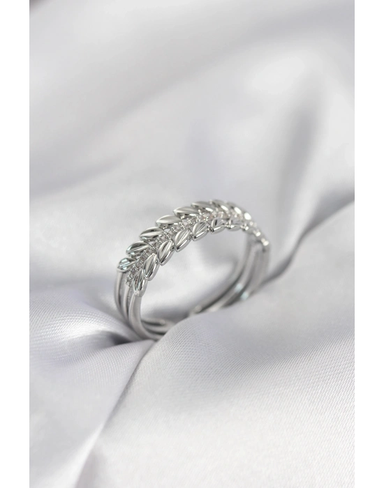 ® Gümüş Renk Başak Model Zirkon Taşlı Kadın Yüzük