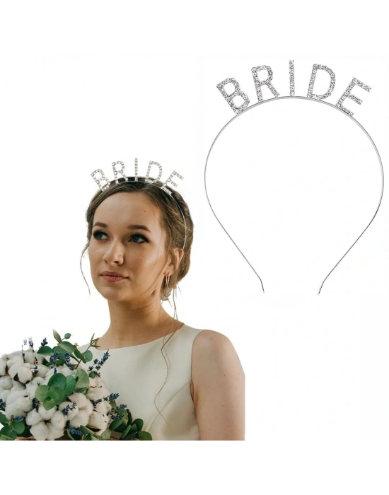 Gümüş Renk Bekarlığa Veda Kristal Taş Bride Tacı İthal 16x10 Cm