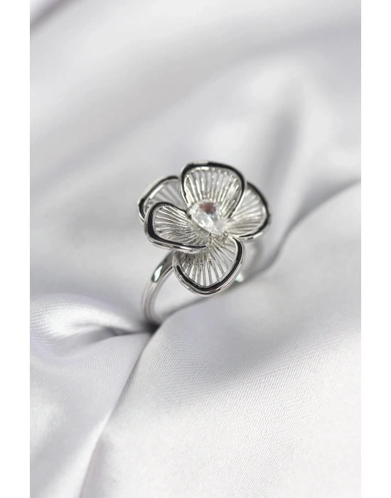 ® Gümüş Renk Çiçek Model Vintage Kadın Yüzük