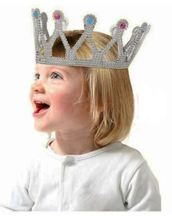 Gümüş Renk Çocuk Ve Yetişkin Uyumlu Kraliçe Tacı Prenses Tacı 8x25 Cm