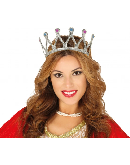 Gümüş Renk Çocuk Ve Yetişkin Uyumlu Kraliçe Tacı Prenses Tacı 8x25 Cm