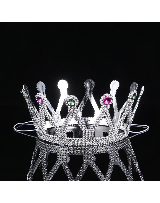 Gümüş Renk Çocuk Ve Yetişkin Uyumlu Kraliçe Tacı Prenses Tacı 8x25 Cm