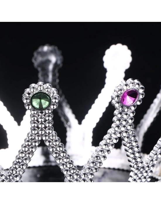 Gümüş Renk Çocuk Ve Yetişkin Uyumlu Kraliçe Tacı Prenses Tacı 8x25 Cm