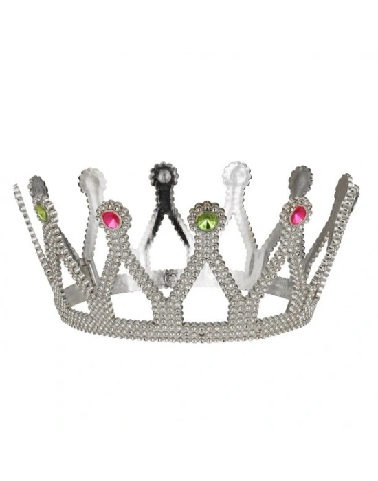 Gümüş Renk Çocuk Ve Yetişkin Uyumlu Kraliçe Tacı Prenses Tacı 8x25 Cm