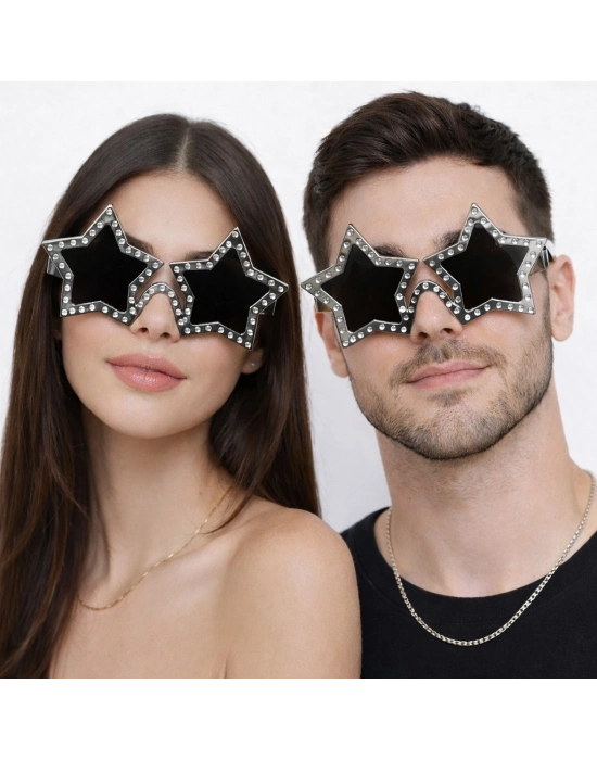 Gümüş Renk Disko Yıldızı Retro Parti Gözlüğü 16x7 Cm