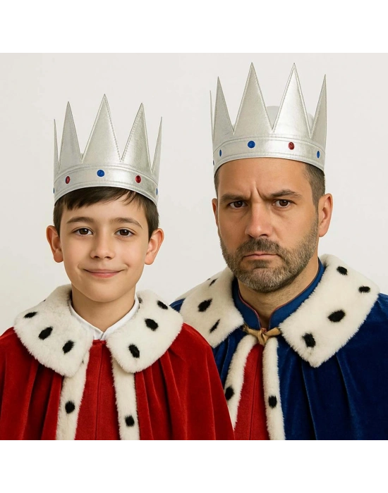 Gümüş Renk Eva Yumuşak Kral Kraliyet Tacı Yetişkin Çocuk Uyumlu 55 Cm