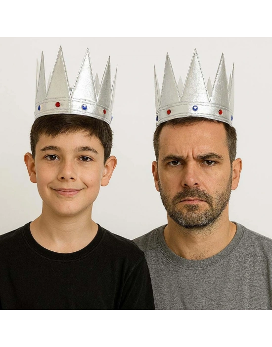 Gümüş Renk Eva Yumuşak Kral Kraliyet Tacı Yetişkin Çocuk Uyumlu 55 Cm