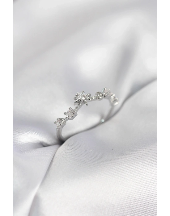 ® Gümüş Renk Gece Temalı Zirkon Taşlı Kadın Yüzük