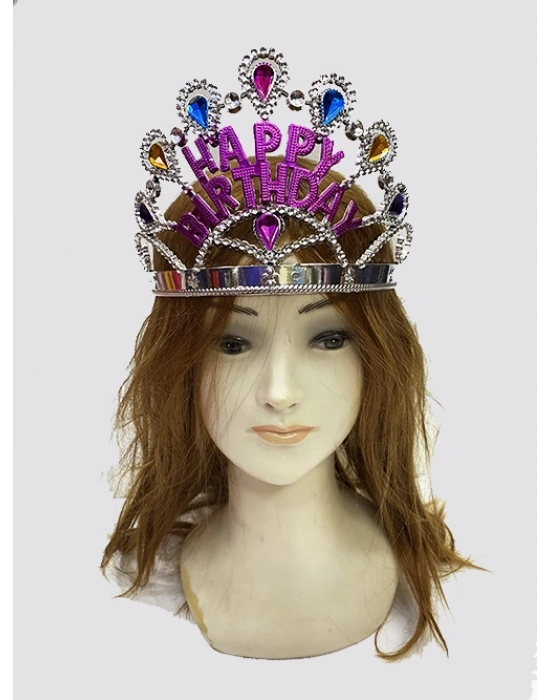 Gümüş Renk Happy Birthday Yazılı Doğum Günü Tacı