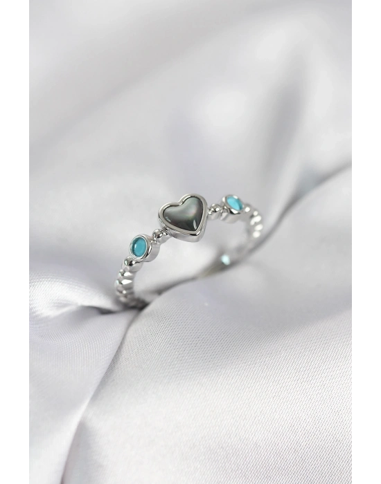 ® Gümüş Renk Hematit Taşlı Kadın Yüzük