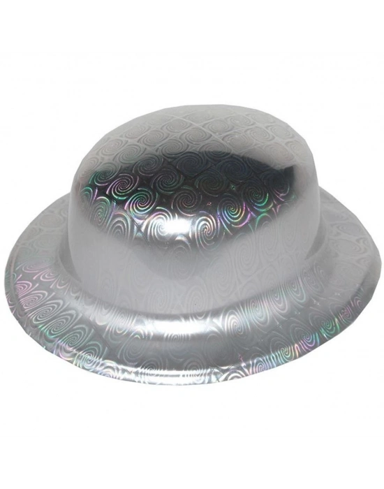 Gümüş Renk Hologramlı Plastik Yuvarlak Melon 27x24 cm