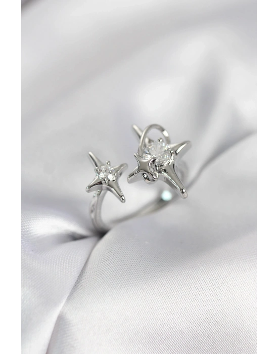 ® Gümüş Renk Kutup Yıldızı Model Zirkon Taşlı Kadın Yüzük
