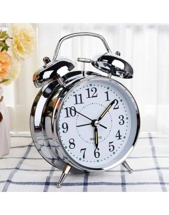 Gümüş Renk Metal Çalar Masa Saati