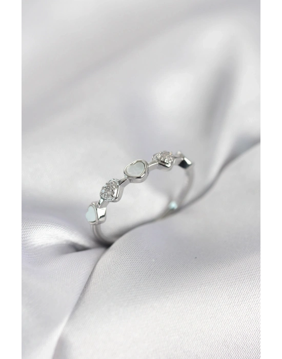 ® Gümüş Renk Minimal Kalp Model Zirkon Taşlı Pirinç Kadın Yüzük