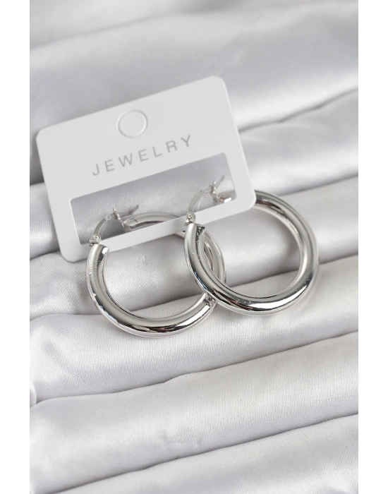 Gümüş Renk Pirinç Halka 30 mm Kadın Küpe