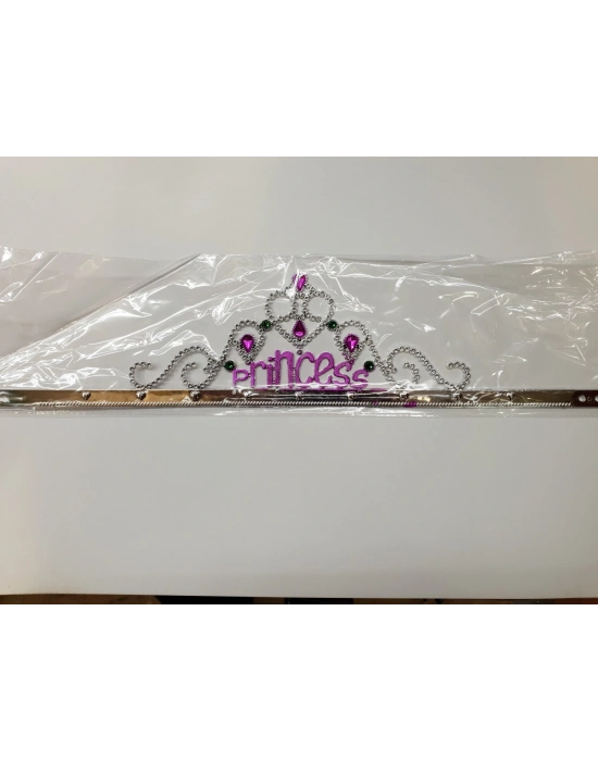 Gümüş Renk Prenses Yazılı Parti Tacı 60 Cm