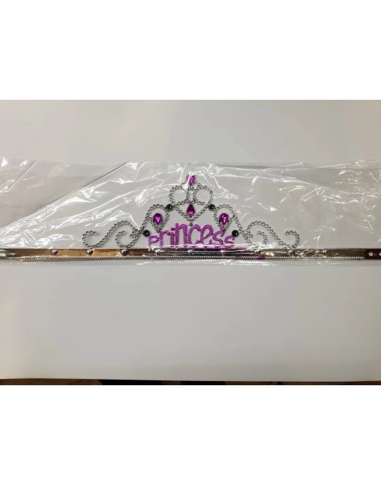 Gümüş Renk Prenses Yazılı Parti Tacı 60 Cm