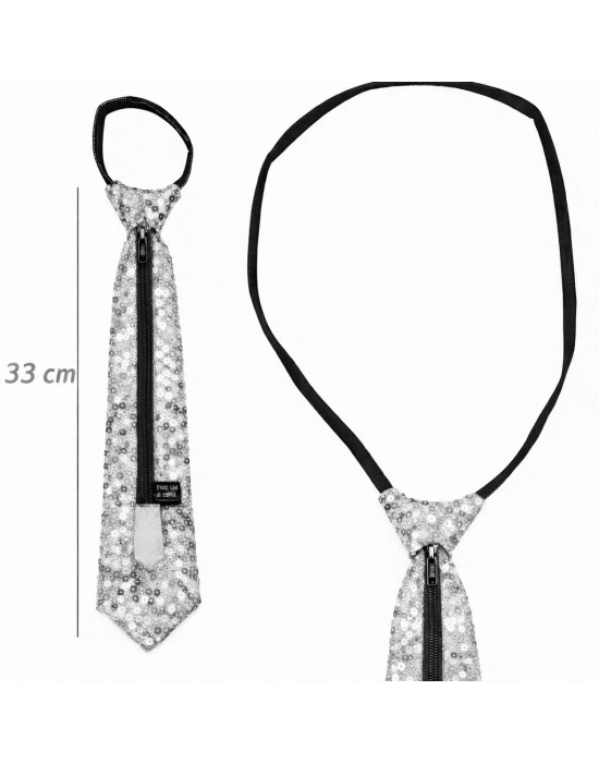 Gümüş Renk Pul Payetli Işıltılı Parti Kravatı 33 cm