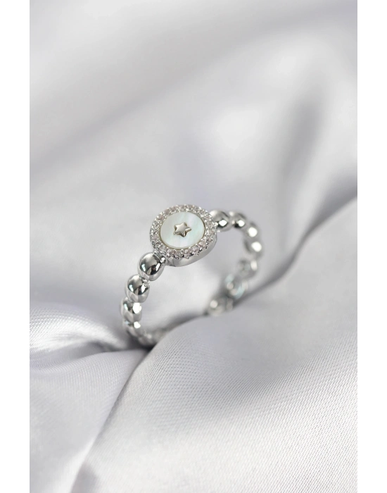 ® Gümüş Renk Sedefli Yıldız Model Zirkon Taşlı Kadın Yüzük
