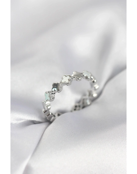 ® Gümüş Renk Sedefli Yonca Model Kadın Yüzük