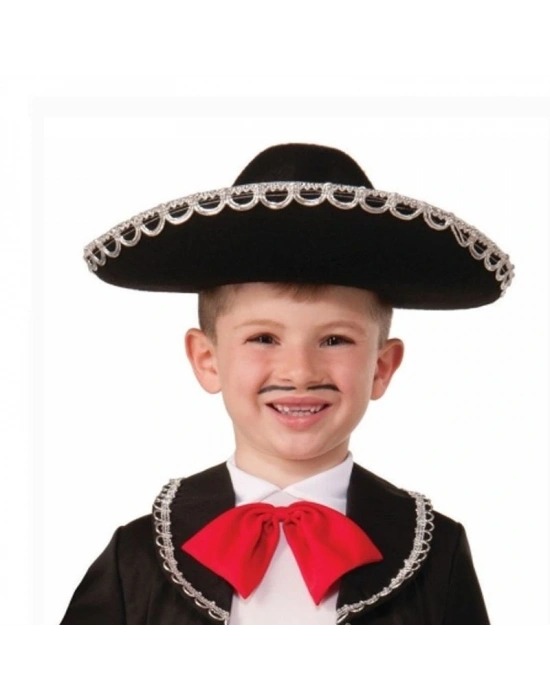 Gümüş Renk Şeritli Meksika Mariachi Latin Şapkası 55 Cm Çocuk