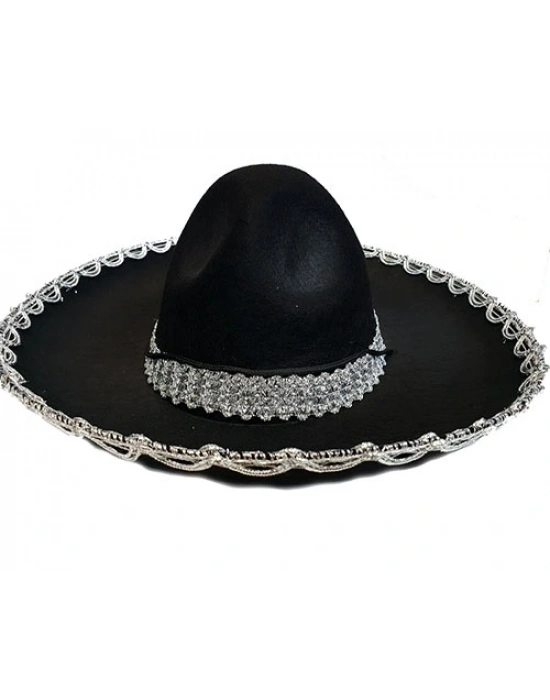 Gümüş Renk Şeritli Meksika Mariachi Latin Şapkası 55 Cm Çocuk