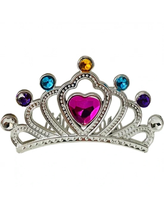 Gümüş Renk Taraklı Model Prenses Kraliçe Tacı 1 No Kalp 12x7 Cm