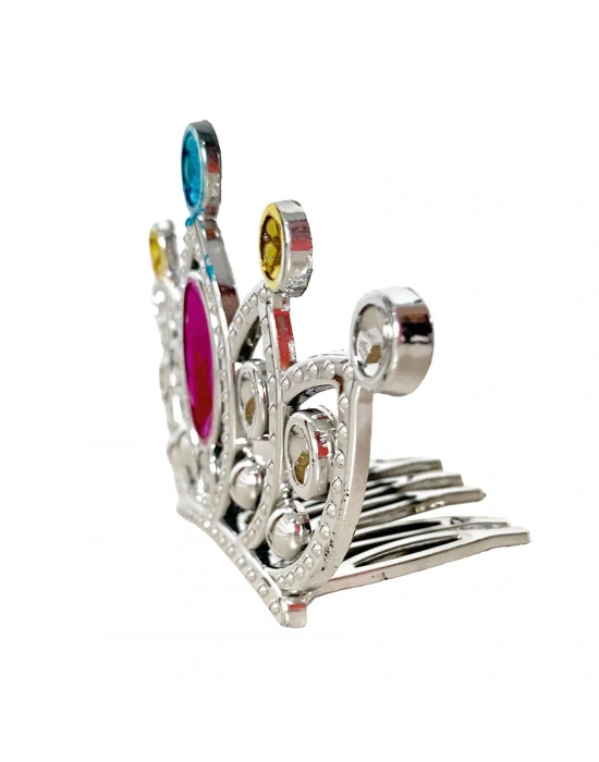 Gümüş Renk Taraklı Model Prenses Kraliçe Tacı 2 No 12x7 Cm