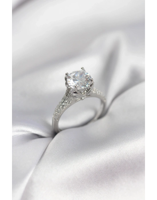 ® Gümüş Renk Tek Taş Model Zirkon Taşlı Kadın Yüzük