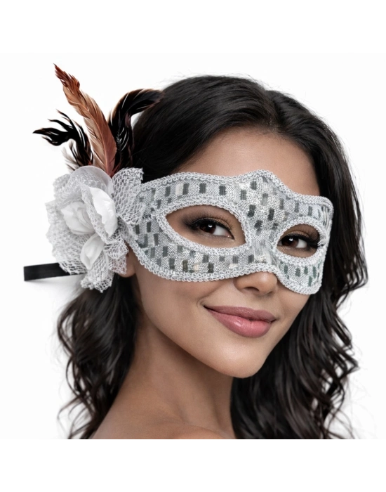 Gümüş Renk Tüylü Balo Maskesi Kadın Parti Aksesuarı