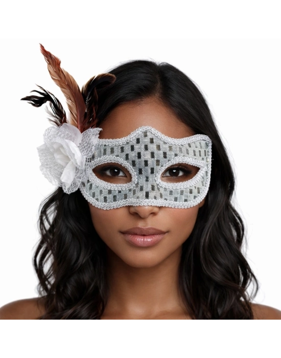 Gümüş Renk Tüylü Balo Maskesi Kadın Parti Aksesuarı
