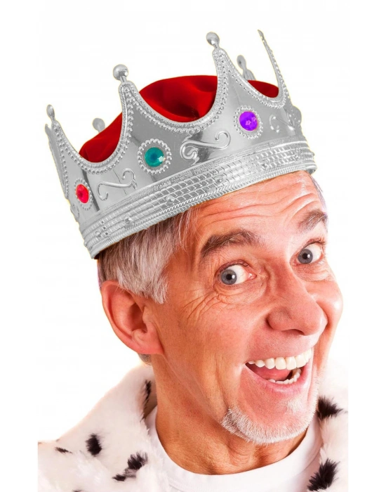 Gümüş Renk Yetişkin Çocuk Uyumlu Kral Tacı Kraliyet Tacı 60 Cm