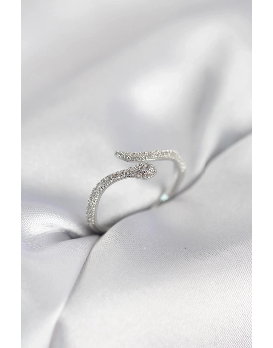 ® Gümüş Renk Yılan Model Zirkon Taşlı Kadın Yüzük