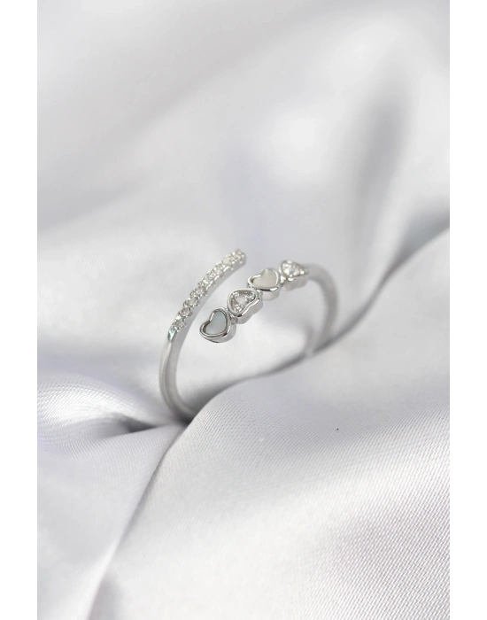® Gümüş Renk Zirkon Taşlı Minimal Kalp Model Kadın Yüzük