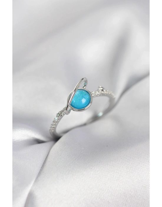 ® Gümüş Renk Zirkon Taşlı Satürn Model Kadın Yüzük